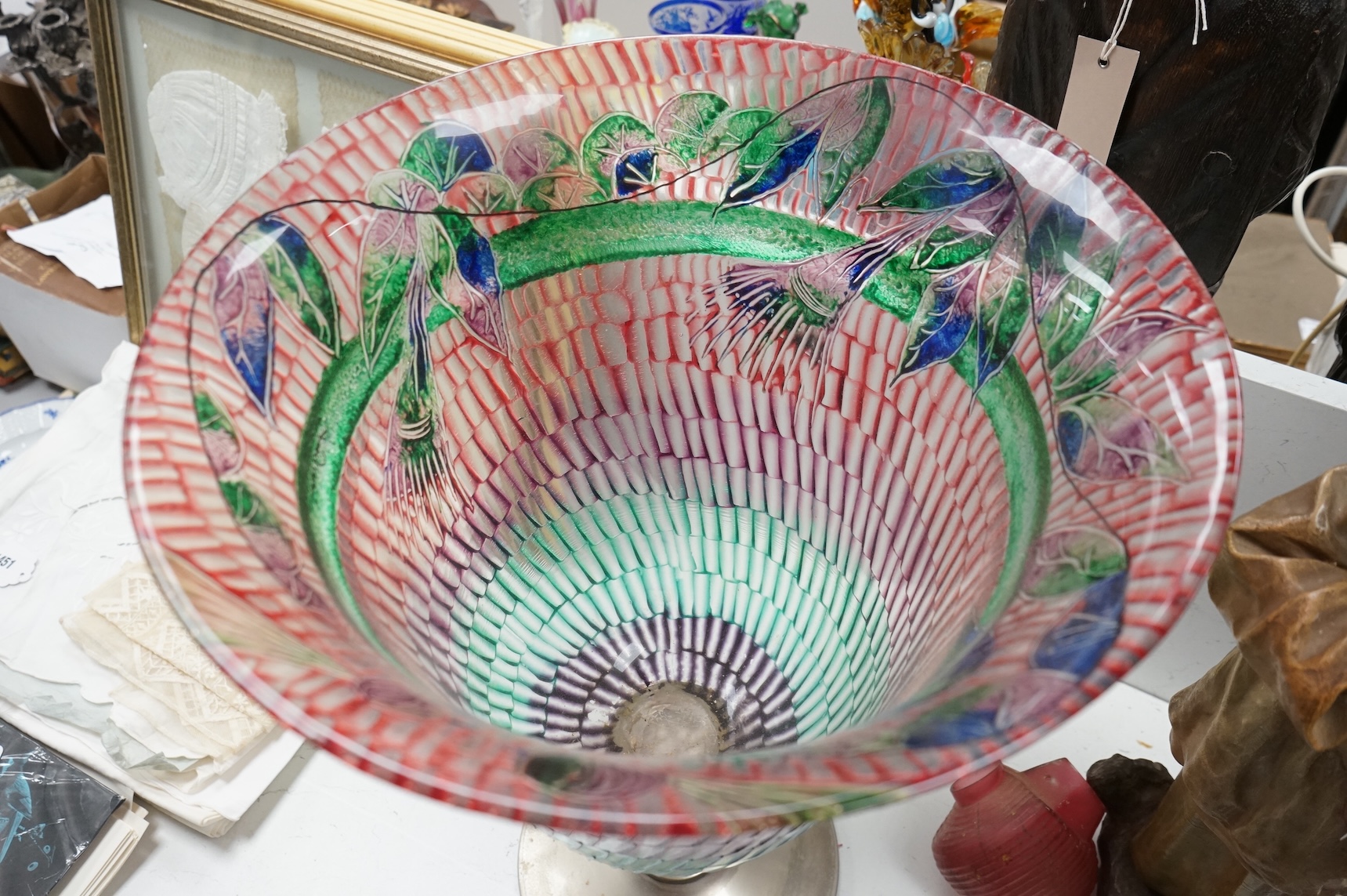 A large mid-20th century studio glass pedestal vase, 52cm high